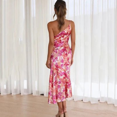 One-shoulder asymmetrical dress with elegant cut, soft stretchy fabric, and modern silhouette—perfect for weddings, galas, and formal events.