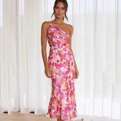 One-shoulder asymmetrical dress with elegant cut, soft stretchy fabric, and modern silhouette—perfect for weddings, galas, and formal events.