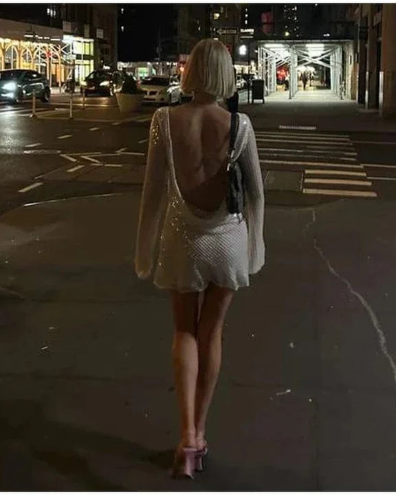 Backless Long Sleeve Dress