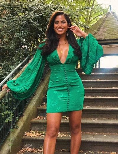 Balloon Sleeve Mini Dress