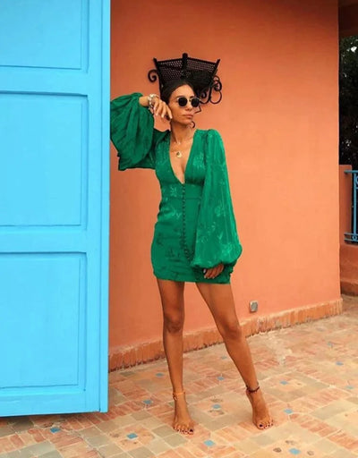 Balloon Sleeve Mini Dress