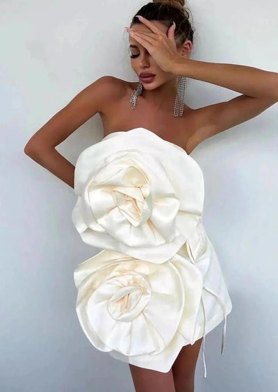 Flower Strapless Mini Dress