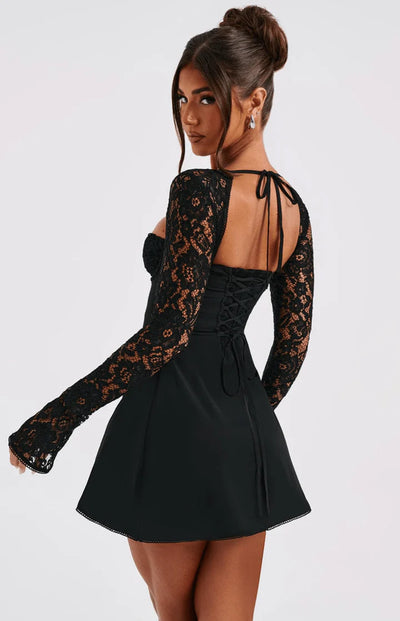 Lace Tie-Sleeve Mini Dress
