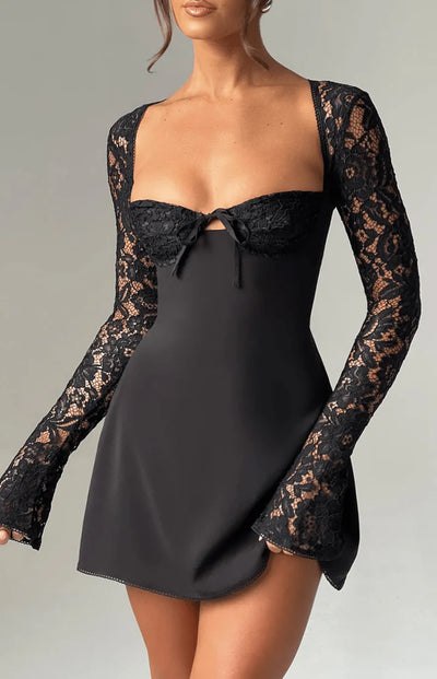 Lace Tie-Sleeve Mini Dress