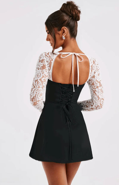 Lace Tie-Sleeve Mini Dress
