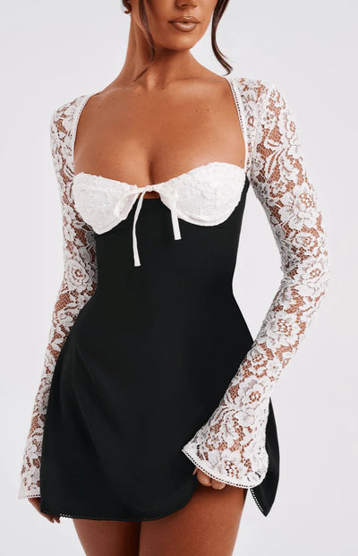 Lace Tie-Sleeve Mini Dress