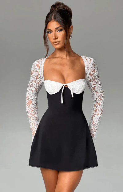 Lace Tie-Sleeve Mini Dress