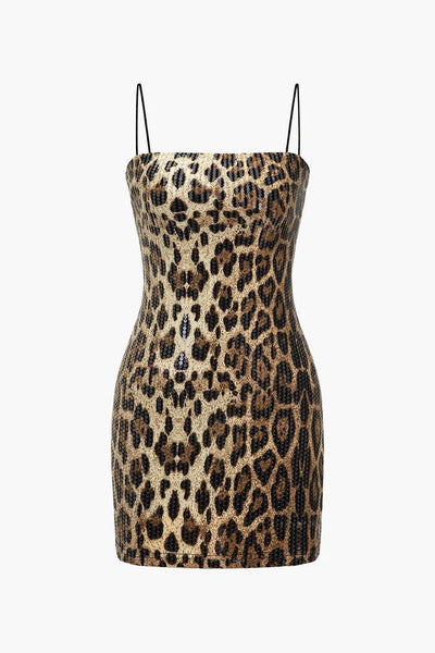 Leopard Print Sequin Party Dress