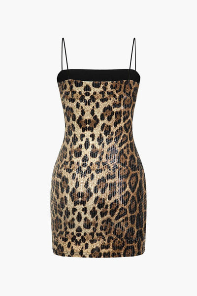 Leopard Print Sequin Party Dress