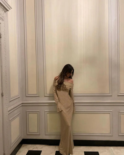 Off-Shoulder Shimmer Maxi Dress