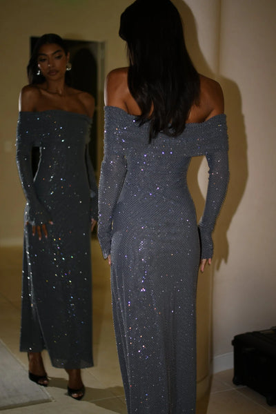 Off-Shoulder Shimmer Maxi Dress