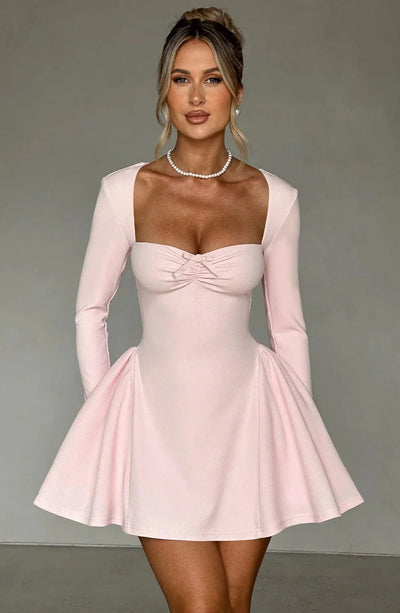 Long Sleeves Pleated Mini Dress