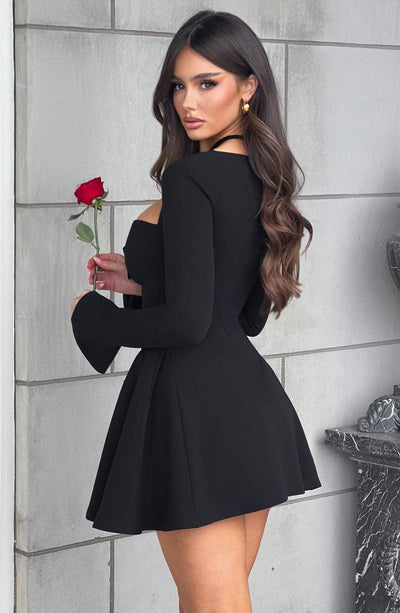 Long Sleeves Pleated Mini Dress
