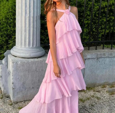 Halter Ruffle Maxi Dress