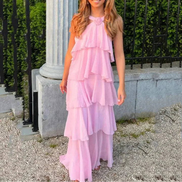 Halter Ruffle Maxi Dress