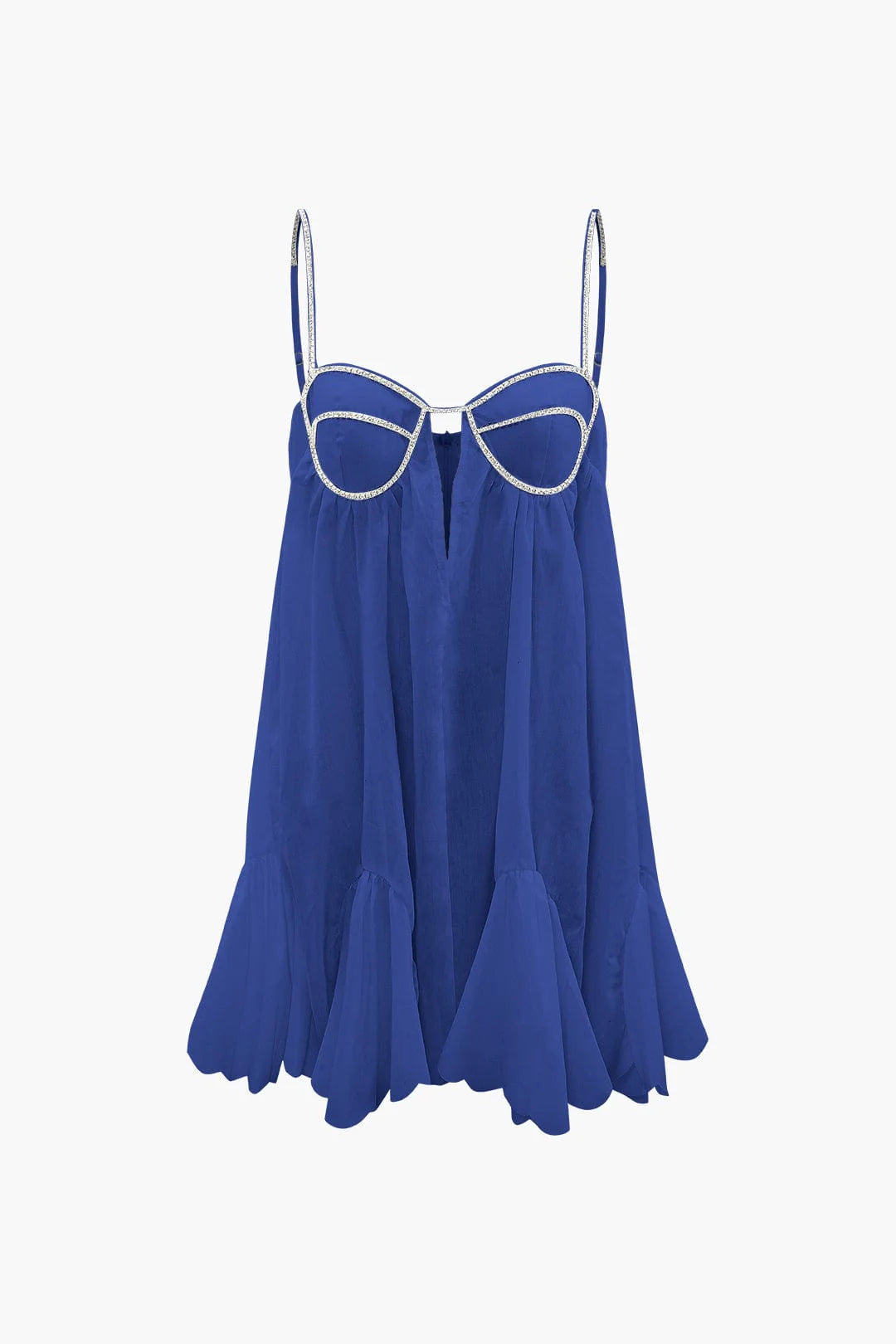 Elegant V-neck mini dress with rhinestone decor, fitted silhouette, and semi-transparent cotton blend fabric—perfect for casual and evening wear.