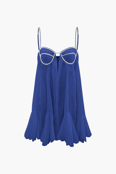 Elegant V-neck mini dress with rhinestone decor, fitted silhouette, and semi-transparent cotton blend fabric—perfect for casual and evening wear.