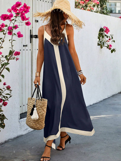 Women Two-Tone Sleeveless Casual Summer Dress Maxi Women Outfit