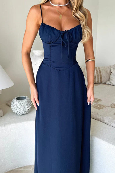 Sleeveless lace-up maxi dress with a flowing silhouette, adjustable lace-up front, and breathable fabric—perfect for elegant and casual occasions.